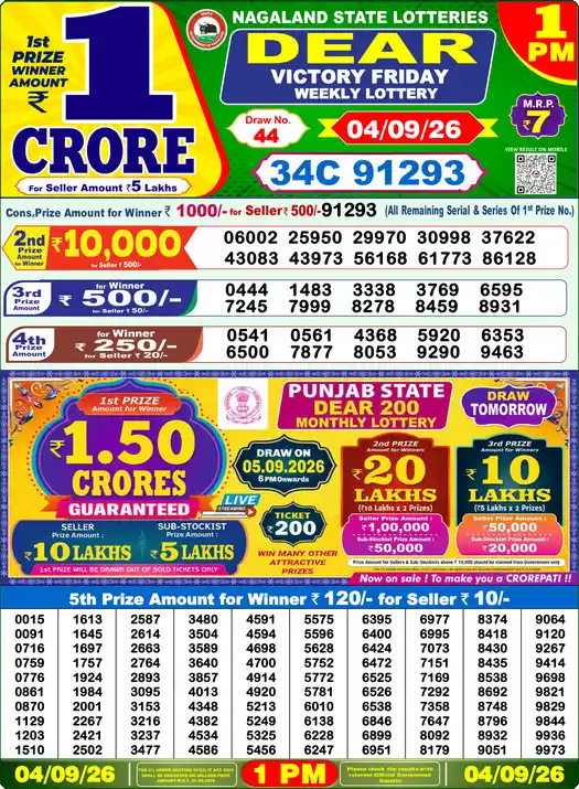 ডিয়ার ভিক্টরি শুক্রবার Lottery Result 04 সেপ্টেম্বর 2026 – দুপুর ১টা লটারি সংবাদ দুপুর ১টার ফলাফল 04 সেপ্টেম্বর 2026